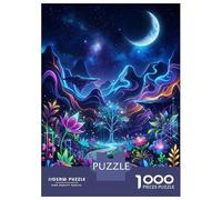 Rompecabezas De 1000 Piezas para Adolescentes Neon Dreamscape with Moon and Flowers Rompecabezas para Adultos Juego Práctico Difícil Regalos De Cumpleaños Y Únicos 70x50cm/1000pcs