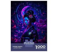 Rompecabezas De 1000 Piezas para Adolescentes Neon Geisha with Floral Background Japan Rompecabezas para Adultos Juegos Familiares Regalos para Mujeres Cumpleaños 70x50cm/1000pcs
