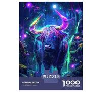 Rompecabezas De 1000 Piezas para Adolescentes Neon Highland Cow in Forest Rompecabezas para Adultos Juego Práctico Decoración del Hogar Cumpleaños Y Navidad 38x26cm/1000pcs