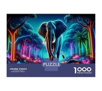 Rompecabezas De 1000 Piezas para Adolescentes Neon Jungle Elephant Art Print Rompecabezas Juegos Relajantes Análisis Y Lógica Reducción del Estrés Regalos 70x50cm/1000pcs