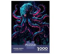 Rompecabezas De 1000 Piezas para Adolescentes Neon Octopus Fantasy Creature Illustration Rompecabezas para Adultos Juegos Relajantes Mejora La Memoria Ayuda A Ejercitar El Cerebro 38x26cm/1000pcs