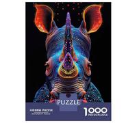 Rompecabezas De 1000 Piezas para Adolescentes Neon Rhino Illustration Rompecabezas para Adultos Juegos Familiares Vacaciones En Casa Matar El Tiempo Difícil Y Desafiante 38x26cm/1000pcs