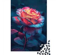 Rompecabezas De 1000 Piezas para Adolescentes Neon Rose Flower Wallpapers Rompecabezas para Adultos Juego De Ingenio Desafío Difícil Cumpleaños 38x26cm/1000pcs