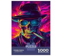 Rompecabezas De 1000 Piezas para Adolescentes Neon Skull with Cigar -1 Rompecabezas para Adultos Juguetes De Bricolaje Decoración del Hogar Juego Desafiante Regalos 52x38cm/1000pcs