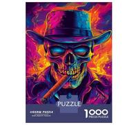 Rompecabezas De 1000 Piezas para Adolescentes Neon Skull with Cigar Rompecabezas para Adultos Juguetes De Bricolaje Decoración del Hogar Juego Desafiante Regalos 38x26cm/1000pcs