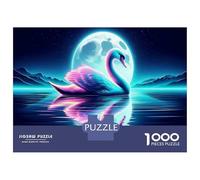 Rompecabezas De 1000 Piezas para Adolescentes Neon Swan Moon Poster Rompecabezas para Adolescentes Juego De Ingenio Regalos para Mujeres Actividades Divertidas En Casa 52x38cm/1000pcs