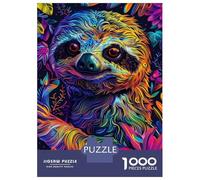 Rompecabezas De 1000 Piezas Para Adolescentes Neon Trippy Sloth Portrait with Floral Background Rompecabezas Para Adultos Juegos De Relajación Desafío Difícil Regalo De Cumpleaños, Regalos, 38x26cm/10