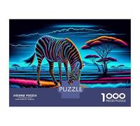 Rompecabezas De 1000 Piezas para Adolescentes Neon Zebra Art Print Rompecabezas para Adultos Juegos Relajantes Ensamblaje De Patrones Regalos De Cumpleaños Y Únicos 52x38cm/1000pcs