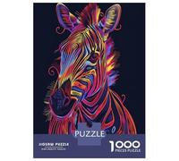 Rompecabezas De 1000 Piezas para Adolescentes Neon Zebra Portrait Rompecabezas para Adultos Juegos Relajantes Decoración Interacción Entre Padres E Hijos 38x26cm/1000pcs