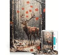Rompecabezas de 1000 Piezas para Adolescentes Nevadas de otoño,Ciervos majestuosos,articulaciones Suaves,diversión para Entrenar la Mente,Juego Casual,decoración navideña (38x52cm)
