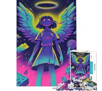 Rompecabezas de 1000 Piezas para Adolescentes Niña ángel neón con Aureola Juguetes educativos y de Aprendizaje Juegos relajantes Regalo de cumpleaños (Tamaño 50x75cm)