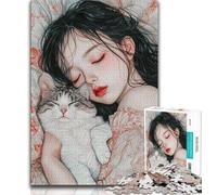 Rompecabezas de 1000 Piezas para Adolescentes niña durmiendo y un Gato Juguete Educativo Intelectual descompresor decoración 75x50cm