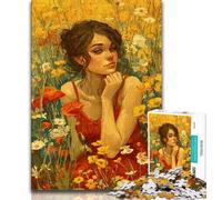 Rompecabezas de 1000 Piezas para Adolescentes: Niña en un Bosque de Flores Silvestres de Verano Un Juego desafiante para Disfrutar en Familia con Piezas aleatorias Que encajan Perfectamente (38x26cm)