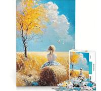 Rompecabezas de 1000 Piezas para Adolescentes Niña en una paca de heno en un Campo, decoración de Pared, Juguete para divertirse en Familia, para Fortalecer el Amor Entre Parejas 38x52cm