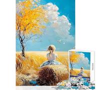 Rompecabezas de 1000 Piezas para Adolescentes Niña en una paca de heno en un Campo Juego Educativo de Corte de precisión Juguetes de decoración para el hogar Regalos para Reducir el estrés (38x52cm)