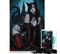 Rompecabezas de 1000 Piezas para Adolescentes Niña Gata Negra en un Entorno gótico Arte de Corte nítido Regalo para el Desarrollo cognitivo Momento de Juego Tranquilo Regalo de decoración navideña