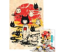 Rompecabezas de 1000 Piezas para Adolescentes Niña Kitsune y máscaras Yokai Diversión en casa decoración del hogar Juegos relajantes para Mayores de 14 años (50x75cm)
