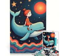 Rompecabezas de 1000 Piezas para Adolescentes Niña Montando una Ballena en un Cielo Estrellado Juguete Educativo para la diversión Familiar Ideal para Decorar el Escritorio 50x75cm