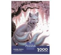 Rompecabezas De 1000 Piezas para Adolescentes Nine-Tailed Fox Under Cherry Blossoms Rompecabezas para Adultos Juegos Relajantes Vacaciones En Casa Matar El Tiempo 38x26cm/1000pcs