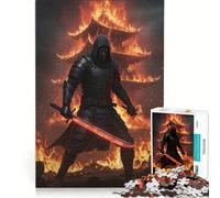 Rompecabezas de 1000 Piezas para Adolescentes: Ninja Ardiente con Espadas Rojas, Decoración de Pared de Juguete, Entrena tu Cerebro y Manos, Gran Regalo para los Amantes de los Juegos 38x52cm