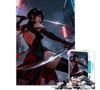 Rompecabezas de 1000 Piezas para Adolescentes Ninja ciberpunk con katanas Dobles Juego Familiar Que desafía la Inteligencia Juguetes adictivos Regalos de Amigo Invisible Mejora la Memoria (38x26cm)