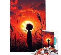 Rompecabezas de 1000 Piezas para Adolescentes Niño contemplando la Puesta de Sol en un Campo Un Reto para completar Mejora la Memoria Juguetes DIY para Mayores de 14 años (38x26cm)