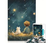 Rompecabezas de 1000 Piezas para Adolescentes: Niño y Gato Mirando Estrellas Fugaces, Juguete Decorativo para Pared, decoración del hogar, para cumpleaños, Navidad, 50x75cm