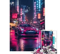 Rompecabezas de 1000 Piezas para Adolescentes Nissan GT-R en Neon City Actividades Divertidas en casa para Mejorar la Memoria Juguete Decorativo para Pared para Mayores de 14 años (50x75cm)