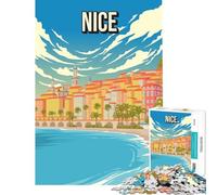 Rompecabezas de 1000 Piezas para Adolescentes Niza Francia Riviera Francesa Póster de Viaje Vintage Promenade Des Anglais para Juego Educativo Desafío Juguete Juego práctico Desafío difícil Divertido
