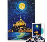Rompecabezas de 1000 Piezas para Adolescentes Noche en el Mont Saint-Michel decoración de Pared Ideal para Pasar el Tiempo en casa Durante Las Vacaciones para Fortalecer el Amor en Pareja 38x52cm