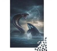 Rompecabezas De 1000 Piezas para Adolescentes Ocean's Epic Battle Snake Vs. Orca! Rompecabezas para Adultos Juguetes Antiestrés Mejora La Memoria Gran Regalo para Jugar 38x26cm/1000pcs