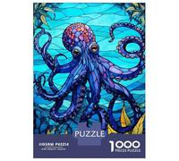 Rompecabezas De 1000 Piezas para Adolescentes Octopus Sea Stained Glass Rompecabezas para Adolescentes Juguetes Antiestrés Regalos para Mujeres Regalos para Reducir El Estrés 52x38cm/1000pcs