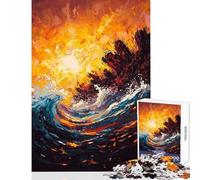 Rompecabezas de 1000 Piezas para Adolescentes Ola oceánica ardiente Obra de Arte expresionista contemporánea Juego práctico desafío difícil Juguete Educativo Cada Pieza es única (38x26cm)