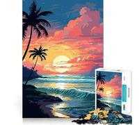 Rompecabezas de 1000 Piezas para Adolescentes Olas al Atardecer en Hawái,Pixel Clean Edge,Juego de concentración,Regalo,Juego inactivo,Arte de Pared navideño (38x26cm)