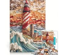 Rompecabezas de 1000 Piezas para Adolescentes Olas del océano Junto a un Faro decoración de Pared Regalo de cumpleaños para Fortalecer el Amor Entre Parejas 38x52cm