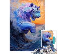 Rompecabezas de 1000 Piezas para Adolescentes Olas rugientes Tigre majestuoso Rompecabezas para Adultos Juego Familiar de Carreras de Velocidad cumpleaños y Navidad (Tamaño 50x75cm)