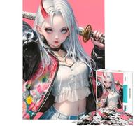 Rompecabezas de 1000 Piezas para Adolescentes Oni Samurai Girl Un Reto para completar Diversión Familiar Juguete antiestrés para Mayores de 14 años (38x26cm)