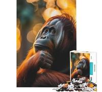 Rompecabezas de 1000 Piezas para Adolescentes Orangután al Atardecer Juego Interactivo con Animales Juguete Educativo y desafiante Regalos para Mujeres y Hombres decoración del hogar (tamaño 38x26cm)