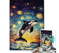 Rompecabezas de 1000 Piezas para Adolescentes Orca bajo un Cielo Estrellado Rompecabezas para Adolescentes Que Mejora la Memoria Lista de Deseos con Papá Noel Juego Educativo Familiar 50x75cm