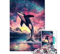 Rompecabezas de 1000 Piezas para Adolescentes Orca Saltando hacia Las Estrellas Diversión en casa Juego Imposible de armar para Mayores de 14 años (38x52cm)