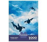 Rompecabezas De 1000 Piezas para Adolescentes Orcas in The Sky Watercolor Painting Rompecabezas para Adultos Juegos Familiares Regalos para Mujeres Cumpleaños 38x26cm/1000pcs