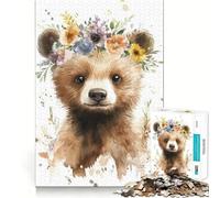 Rompecabezas de 1000 Piezas para Adolescentes Osito con Corona Floral,diseño de Corte preciso,Juguete para ejercitar la Mente,Juego de Paz,Regalo Divertido de Navidad (38x52cm)