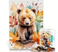 Rompecabezas de 1000 Piezas para Adolescentes Osito con Hojas de otoño Juego de Ajuste Juego de Habilidad Mental Tiempo de diversión Relajante Ideal para cumpleaños (38x26cm)