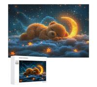 Rompecabezas de 1000 piezas para adolescentes, osito dormilón en cielo estrellado, 1 sierra de calar para adultos, juegos familiares, carreras de velocidad de mano para cumpleaños, Navidad, 1000