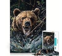 Rompecabezas de 1000 Piezas para Adolescentes Oso abriéndose Paso Entre Las Ramas de la maleza Arte de Bordes precisos Juego Divertido y Acogedor para Navidad Exhibición artística (38x26cm)