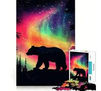 Rompecabezas de 1000 Piezas para Adolescentes Oso bajo la Aurora Boreal,decoración de Corte preciso,Juguete para ejercitar la Mente,Juego de Paz,Regalo Divertido de Navidad (38x52cm)