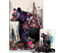 Rompecabezas de 1000 Piezas para Adolescentes Oso en el Bosque,Arte de Bordes precisos,resolución de Problemas,Juego Divertido y Acogedor,decoración navideña (50x75cm)