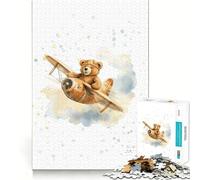 Rompecabezas de 1000 Piezas para Adolescentes Oso en un avión,diseño de Corte preciso,Rompecabezas de lógica,Juego para Pasar el rato, Relajante (50x75cm)