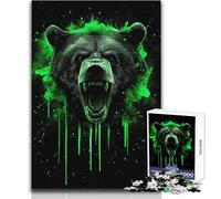 Rompecabezas de 1000 Piezas para Adolescentes, Oso Enojado con Salpicaduras Verdes, diversión Familiar y Noche de Juegos, desafío difícil, Gran Regalo, tamaño 50x75cm
