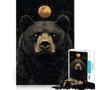 Rompecabezas de 1000 Piezas para Adolescentes Oso Negro bajo la Luna Llena,diseño de Corte preciso,Rompecabezas de lógica,Juego para Pasar el rato,Regalo navideño Relajante (38x26cm)